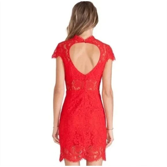 Saylor Jane‎ Mini Dress Bold Red Peekaboo Lace Sexy Date Night Cutout Size Small - Picture 2 of 10